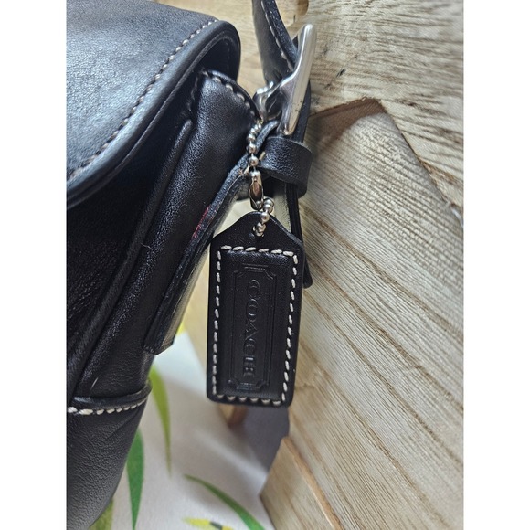 Vtg Coach Hamptons Flap Baguette Black Leather Shoulder Bag E0S-7784 Y2K - Picture 3 of 10